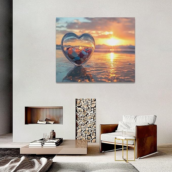 Fleruku Beach Sunset Wall Art Ocean Coastline Wall Decor Natural Scenery Pictures Canvas Painting Artwork Home Decorations for Living Room Bedroom Bathroom Office 20"x16"