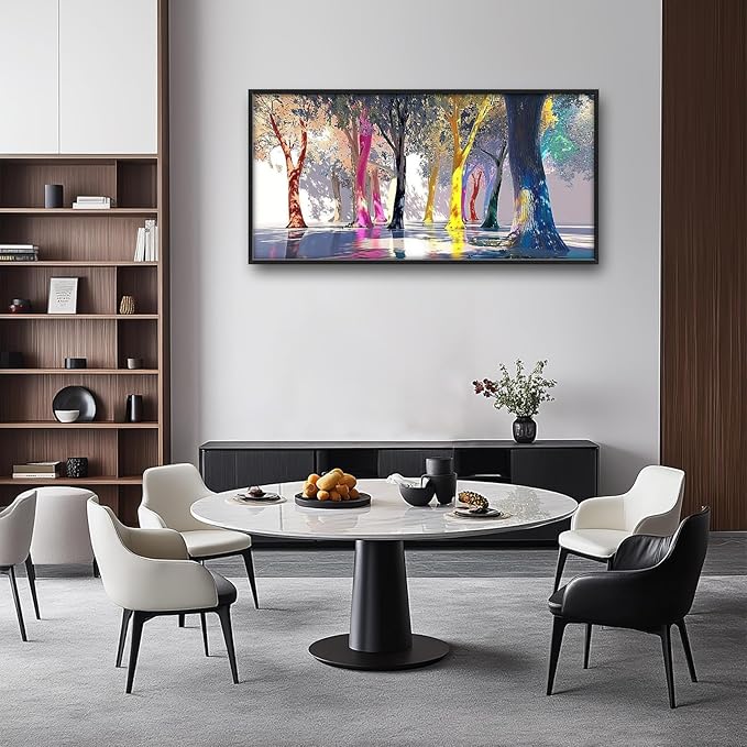 Framed Large Abstract Tree Wall Art for Living Room, Oversized Colorful Forest Wall Decor Nature Canvas Painting Modern Artwork for Living Room Bedroom Dining Room Office 60"x30"
