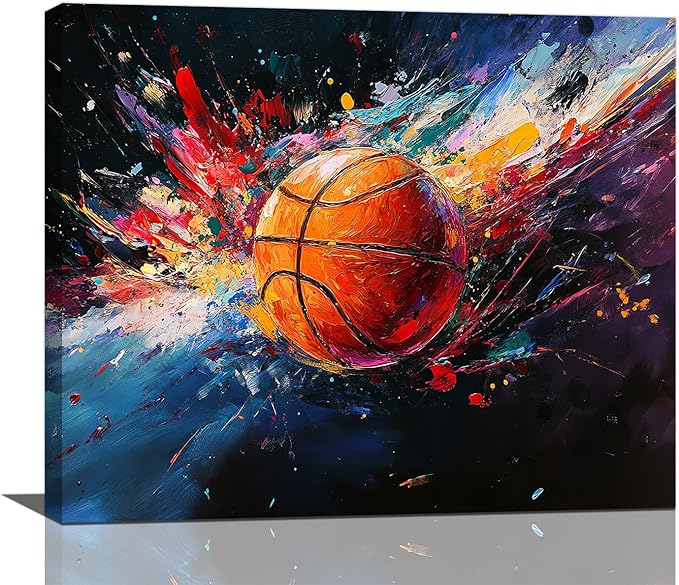 Olivine Basketball Wall Art, Graffiti Sports Picture, Colorful Sport Canvas Print Painting, Framed Artwork for Bathroom Bedroom Living Room Office Home Decoration 24"x20"