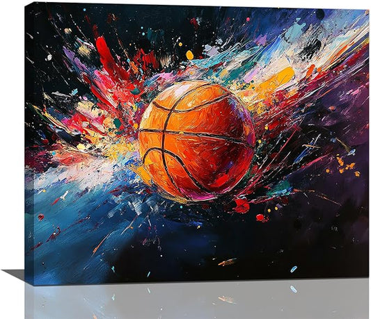 Olivine Basketball Wall Art, Graffiti Sports Picture, Colorful Sport Canvas Print Painting, Framed Artwork for Bathroom Bedroom Living Room Office Home Decoration 24"x20"