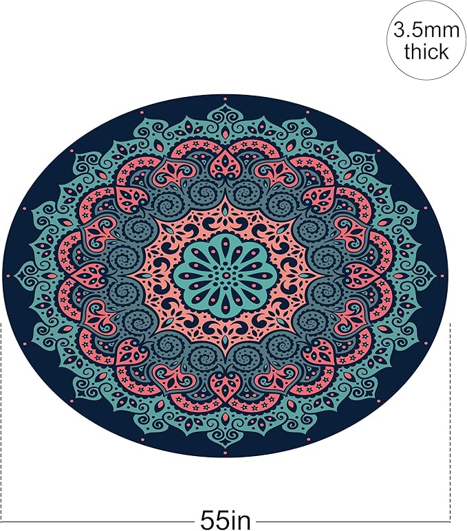 nuveti Large Meditation Mat Round Yoga Mat Pilates Yoga Mat 3.5mm Thick Natural Tree Rubber Base Non Slip, Extra Thick Grip. Thicker, Longer, and Wider for More Comfort and Support（55''x55''）