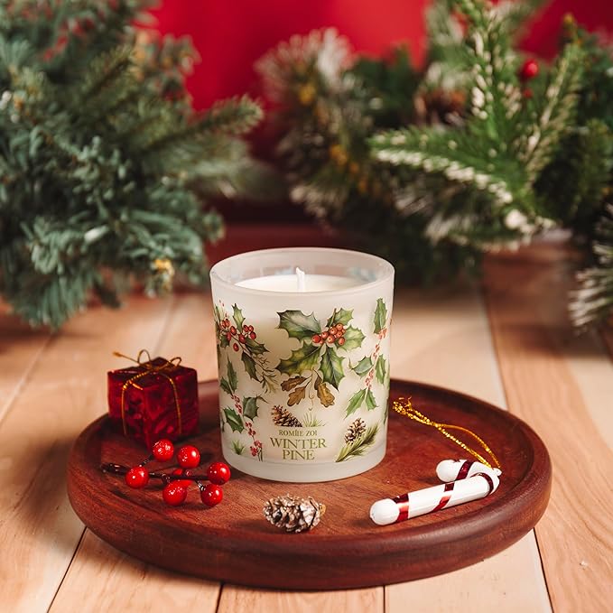 Christmas Scented Jar Candle - 6oz Soy Wax Candle - Winter Pine Infused with Sweet Pine Aroma - with Beautiful Keepsake Box Special for Christmas/Holiday Gifts