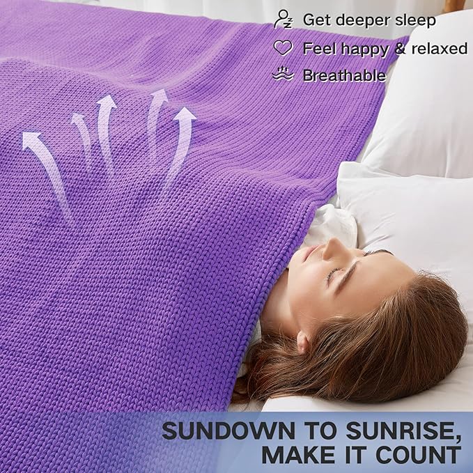 Guohaoi Knitted Weighted Blanket for Adults (Purple 48"x72" 12lbs) No Beads Cooling Throw Blanket for Hot Sleepers, Home Decor Breathable Chunky Knit Heavy Blanket Use on Full Size Bed