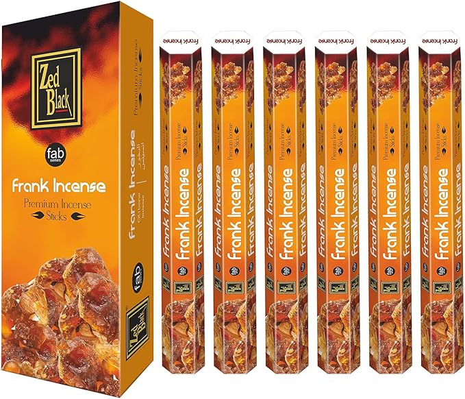 ZED Black Frank Incense Sticks - 20 Incense Sticks per Box -& 6 Boxes Inside (Total 120 Sticks) Premium Quality Incense Sticks for Relaxation, Yoga, Meditation