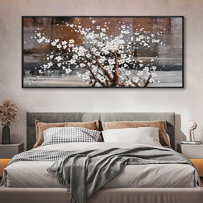 KLAKLA Wall Art for Living Room - Black Framed Wall Decor Large Size Natural Botanical Plum Wooden Framed Abstract Brown Picture Artwork for Bedroom Office