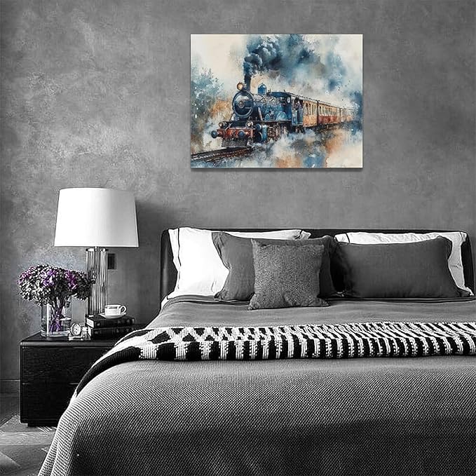 Fleruku Train Wall Art Train Wall Decor Pictures Canvas Painting Artwork Home Decorations For Living Room Bedroom Bathroom Office Nursery Classroom 16"x12"