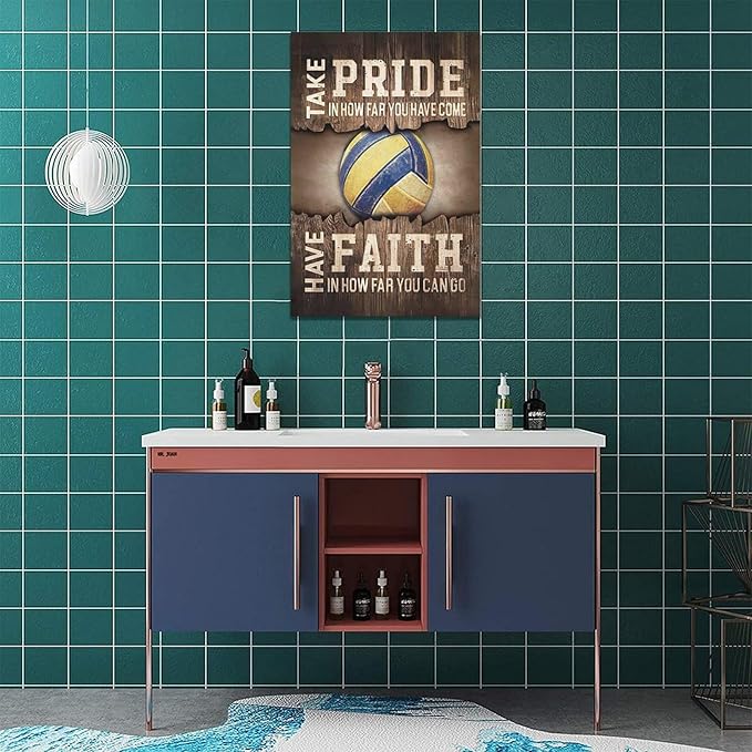 Fleruku Rustic Volleyball Wall Art Sports Wall Decor Inspirational Quotes Brown Pictures Volleyball Sign Canvas Painting Artwork Home Decorations for Boy Man Teenager Fans Bedroom Living Room 16"x24"