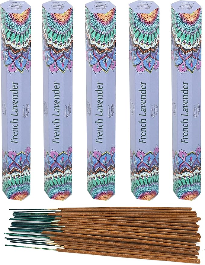 Raajsee Lavender Incense Sticks 15 Sticks x 5 Pack -100% Pure insense Organic Natural- Hand Rolled Free from Chemicals -incent Stick Perfect for Church Aromatherapy, Stress Relief, Meditation