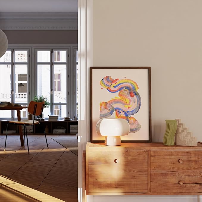 HAUS AND HUES Colorful Abstract Wall Art - Minimalist Retro Picture for Living Room Decor, Red and Pink Modern Wall Art Painting (Abstract Watercolor Swirls, Walnut Frame, 16x20)