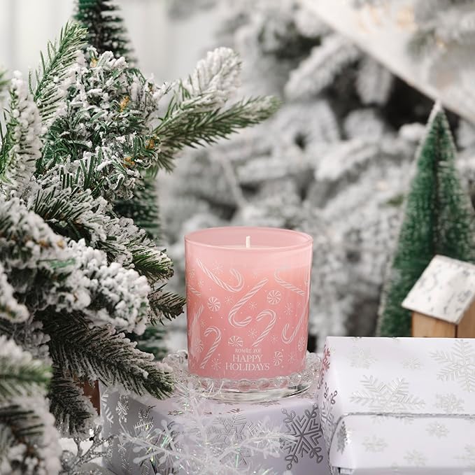 Christmas Scented Jar Candle - 6oz Soy Wax Candle - Happy Holidays Infused with Peppermint Aroma - with Beautiful Keepsake Box Special for Christmas/Holiday Gifts