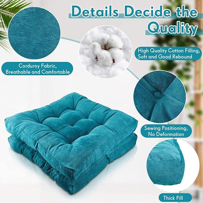 Jerify 4 Pcs Floor Pillow Cushions 22 x 22 Inch Round Square Large Meditation Floor Pillow for Classroom Adult Meditation Picnic Party Cushion for Seating Gift Christmas(Aquamarine,Square)