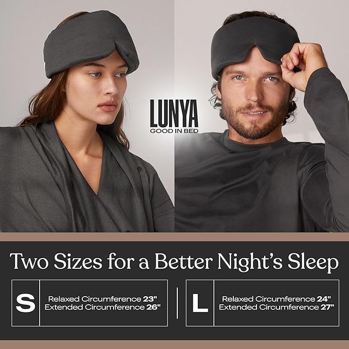 Lunya Washable Silk Sleeping Mask – Thermoregulating Mulberry Silk, Light Blocking and Comfortable Fit – Sleep Mask for Women and Men with Box – Delicate Pink – Large