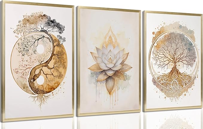 Tree of Life Canvas Wall Art Lotus Zen Painting Picture Wall Decor Abstract Yin Yang Fall Art Poster Print Artwork for Living Room Yoga Room Hotel Bedroom Home Decoration