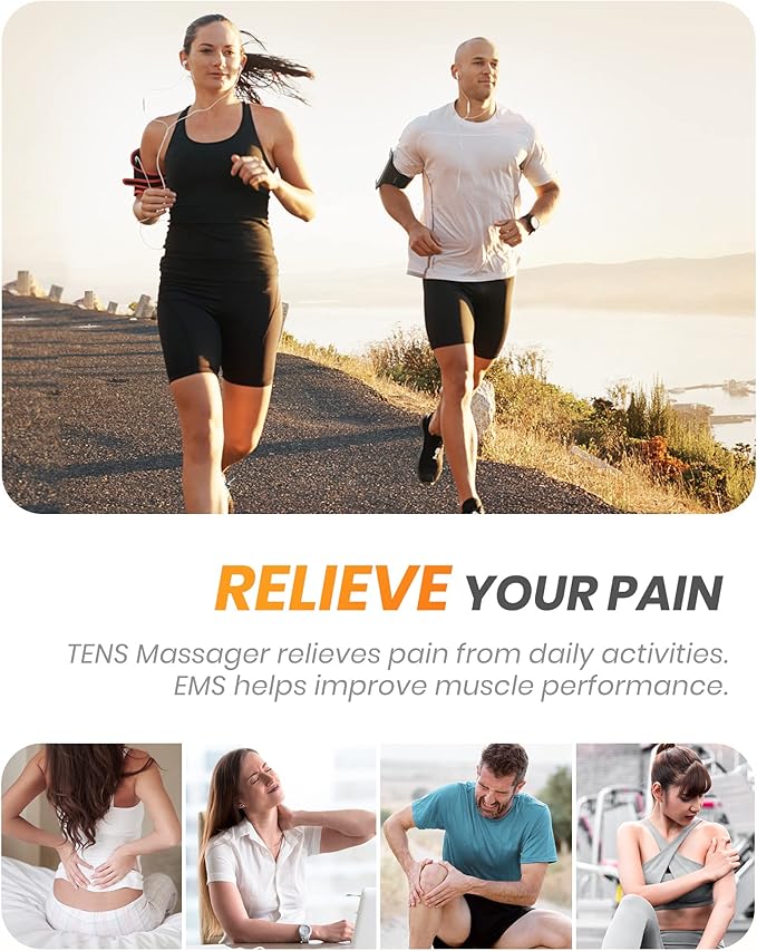 30 Modes TENS EMS Unit Compact Muscle Stimulator for Pain Relief of Back, Shoulder, Neck, Rechargeable & Portable Dual Channel EMS Muscle Stimulator with 30 Intensity Levels, 12 Electrode Pads