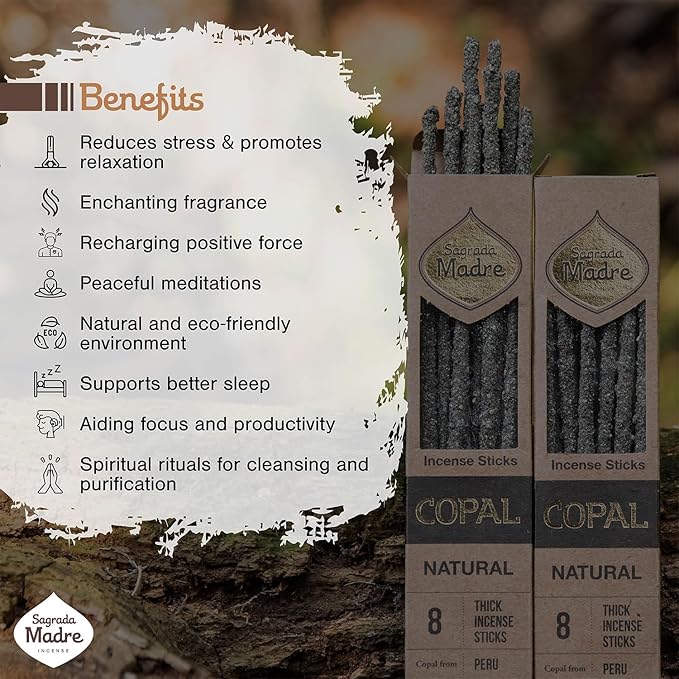 8 pcs Wildly Harvested Thick - Natural Copal Incense Sticks, 9” Long - Eco Friendly, Aromatic Non Toxic Incense Sticks (1hr Burning Time) to Heal & Purify Your Body and Surroundings