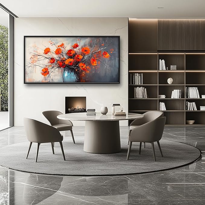 Poppy Wall Art Orange Flower Pictures Wall Decor Poppies Botanical Vase Large Master Over Above Bed Canvas Prints Horizontal Modern Artwork Painting Home Office Decorations For Kitchen Bedroom 30"x60"
