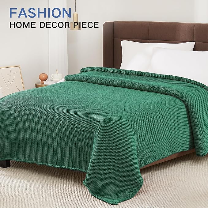 Guohaoi Knitted Weighted Blanket for Adults (Green 60"x80" 15lbs) No Beads Cooling Throw Blanket for Hot Sleepers, Home Decor Breathable Chunky Knit Heavy Blanket Use on Queen/King Size Bed