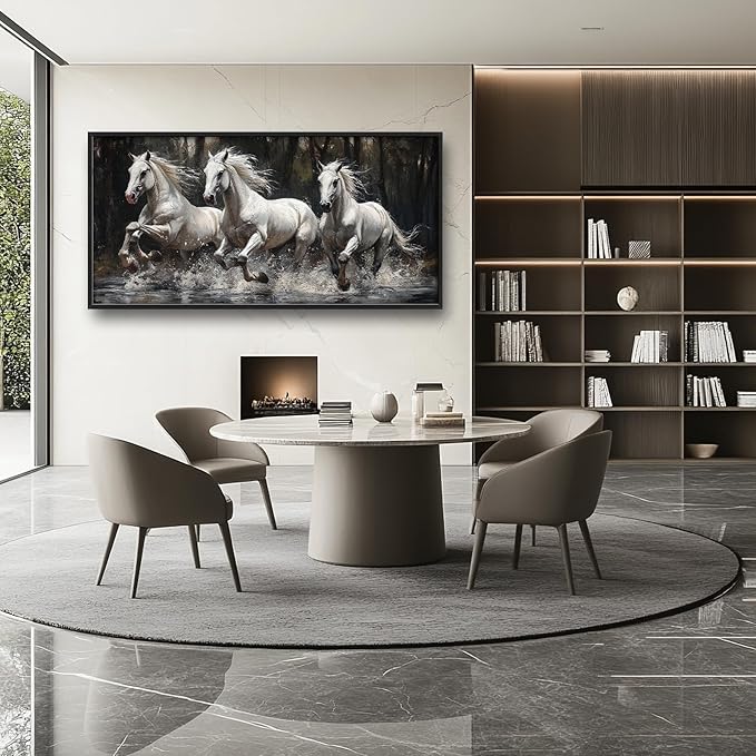 Horse Wall Art Horses Running Pictures Wall Decor Farmhouse White Mustang Large Master Over Above Bed Canvas Prints Horizontal Modern Artwork Painting Home Office Decorations For Bedroom 30"x60"