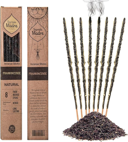 8 pcs Wildly Harvested Thick - Natural Frankincense Incense Sticks, 9” - Eco Friendly, Aromatic Non Toxic Incense Sticks (1hr Burning Time) to Heal & Purify Your Body and Surroundings