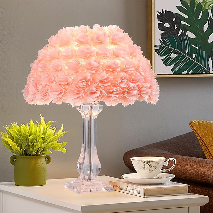 Pink Table Lamp Flower Bedside Lamp Artificial Flower Nightstand Light Desk Lamp Girl Christmas Gift for Wedding Bedroom Living Room Study Rooms Restaurants Hotel Flower Lamp