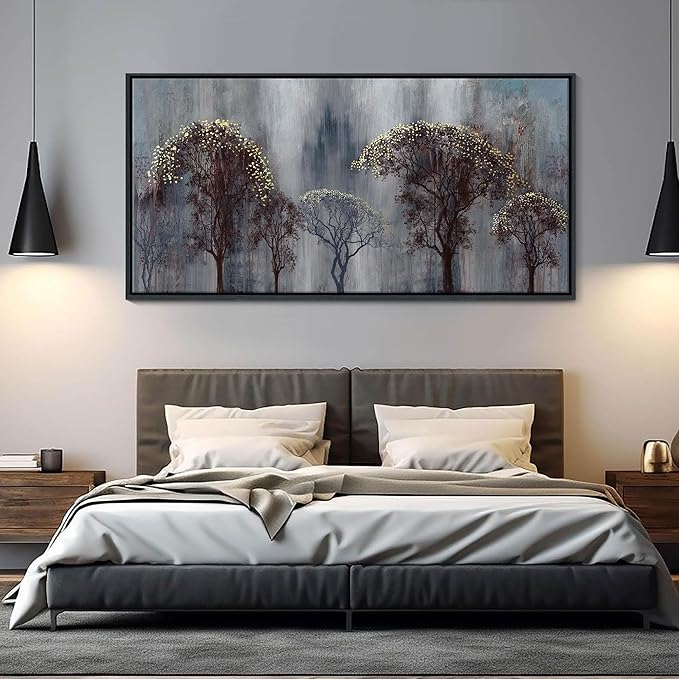 KLAKLA Gold and Brown Wall Art for Living Room, Bedroom and Office - Landscape Tree Paintings - Versatile Wall Decor Pictures for Bedroom and Artwork for Wall 20×40IN