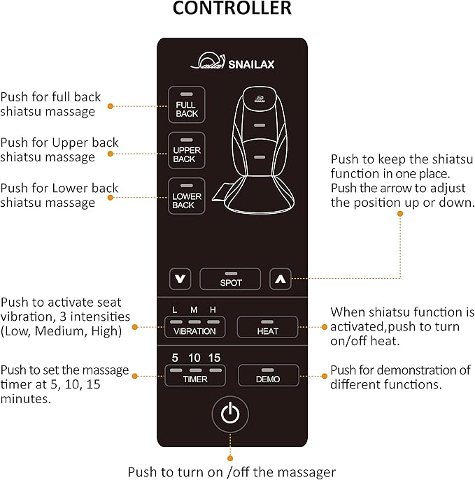 Snailax Shiatsu Back Massager with Heat Massage Chair Pad Kneading Back Massager for Pain Relief Deep Tissue Chair Massage Pad for Office Home, Gifts for Dad,Mom