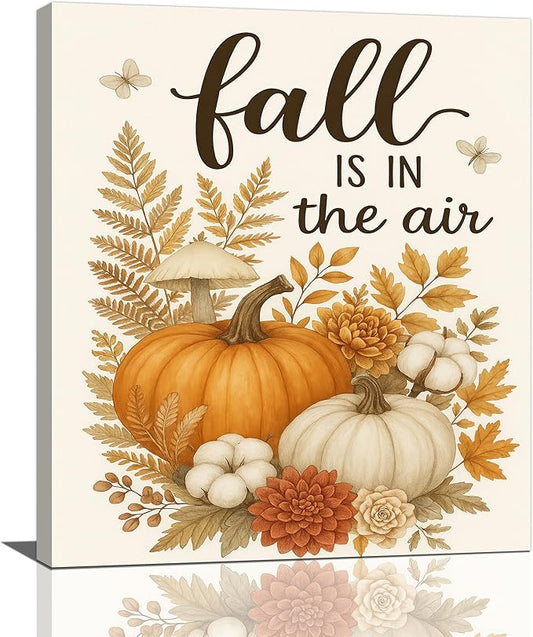 Fall Wall Decor Pumpkin Cotton Wall Art Autumn Pumpkin Canvas Pictures Painting Fall Signs Artwork Framed Decoration for Living Room Bedroom Dining Room Office Gifts 20"x24"