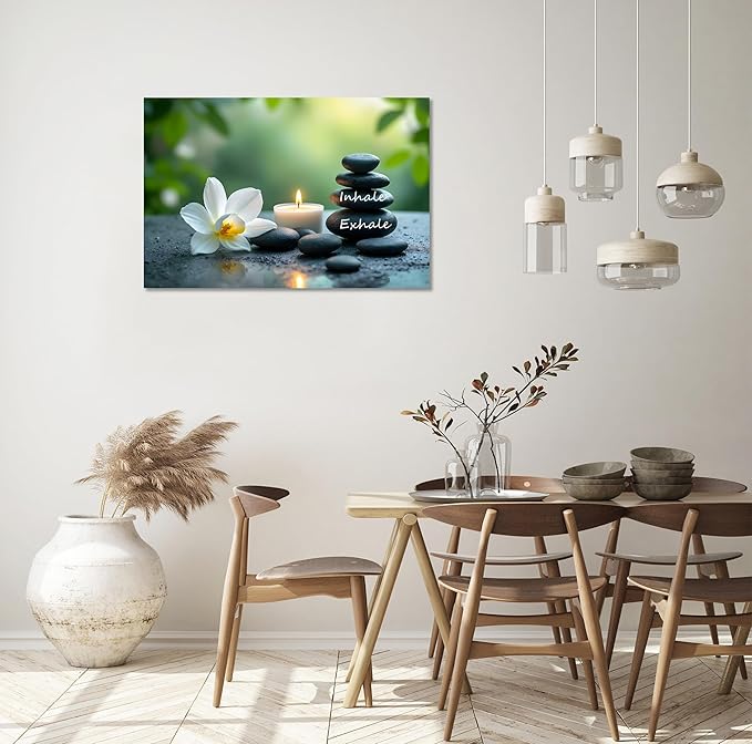 YIOZHAOFH Louts Wall Art Yoga Room Painting Zen Office Decor Women Spa Picture Calming Relax Canvas Prints Inhale Exhale Artwork Framed for Living Room Ready to Hang (20L x 30W)