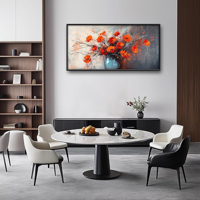 Poppy Wall Art Orange Flower Pictures Wall Decor Poppies Botanical Vase Large Master Over Above Bed Canvas Prints Horizontal Modern Artwork Painting Home Office Decorations For Kitchen Bedroom 30"x60"