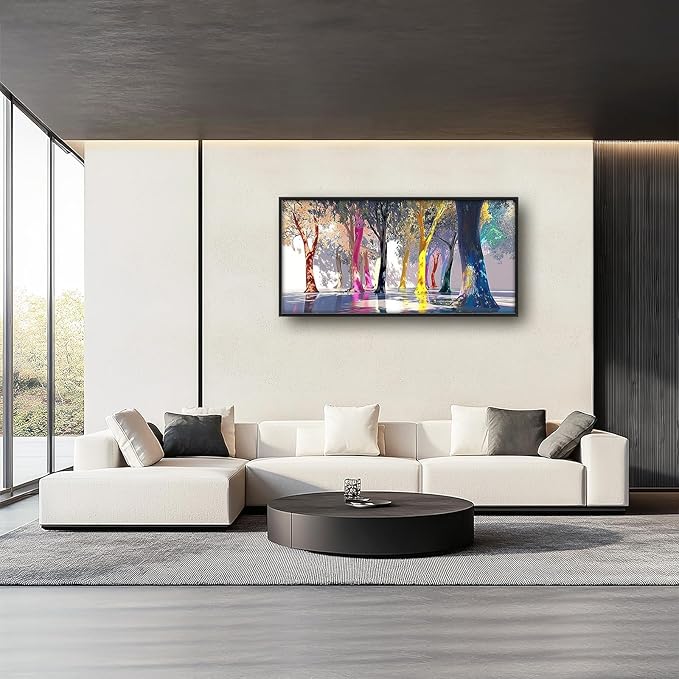Framed Large Abstract Tree Wall Art for Living Room, Oversized Colorful Forest Wall Decor Nature Canvas Painting Modern Artwork for Living Room Bedroom Dining Room Office 60"x30"