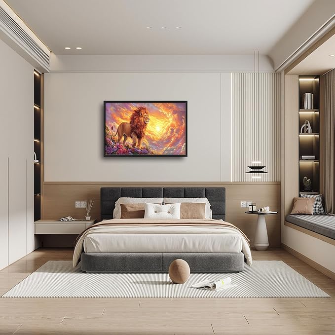 Lion Large Wall Art Animal Flower Pictures Wall Decor Sunset Floral Canvas Landscape Print Painting Modern Home Artwork Decoration for Bathroom Office Living Room Bedroom Framed 24"x36"