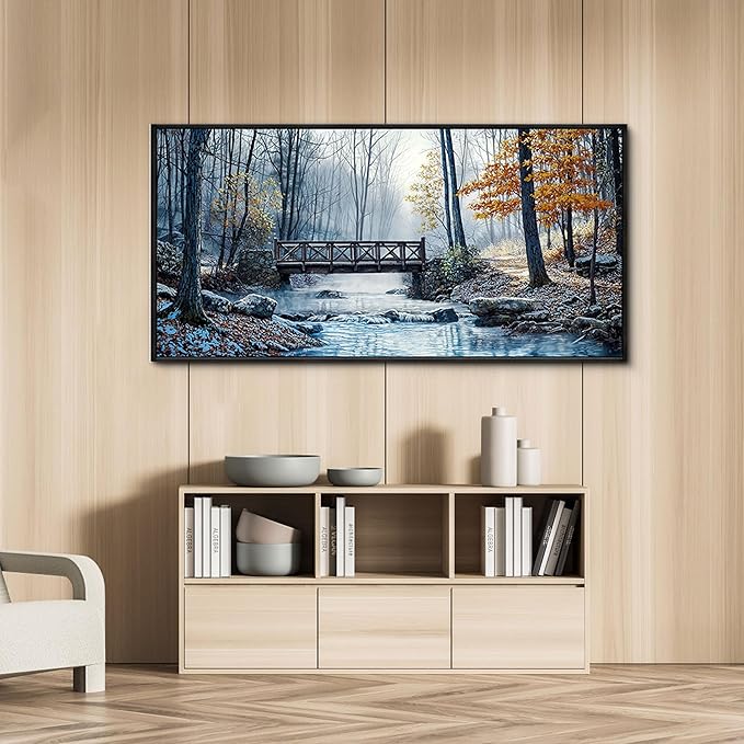 yiijeah Large Living Room Wall Art - Modern Wall Decor for Bedroom Office Decor Mountain Forest Landscapes Village Bridge Painting Framed Canvas Prints Ready to Hang Wall Pictures Home Decor