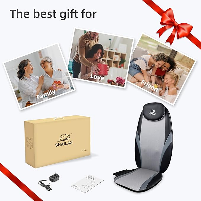 Snailax Shiatsu Massage Cushion with Heat Massage Chair Pad Kneading Back Massager for Home Office Seat use