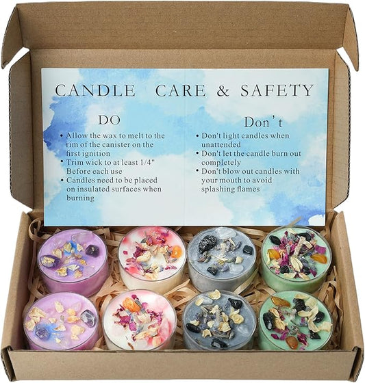 Tealight Soy Candles with Crystals And Herbs, Handmade Energy Candles, Healing Crystal Soy Candles, Aromatherapy Candles. (Mixed)