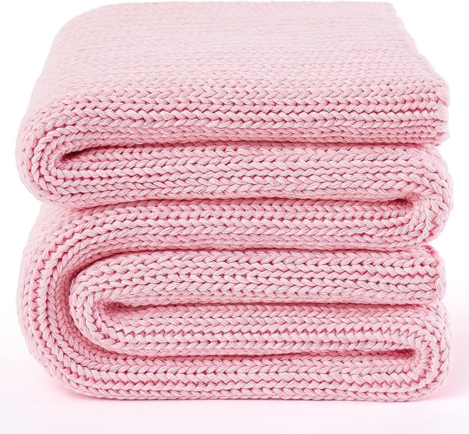 Guohaoi Knitted Weighted Blanket for Adults (Pink 50"x75" 15lbs) No Beads Cooling Throw Blanket for Hot Sleepers, Home Decor Breathable Chunky Knit Heavy Blanket Use on Full Size Bed