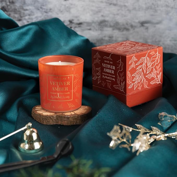Aromatherapy Jar Candle - 6oz Soy Wax Candle - Infused with Vetiver Amber Aroma - with Beautiful Keepsake Box Special for Birthday/Holiday Gifts