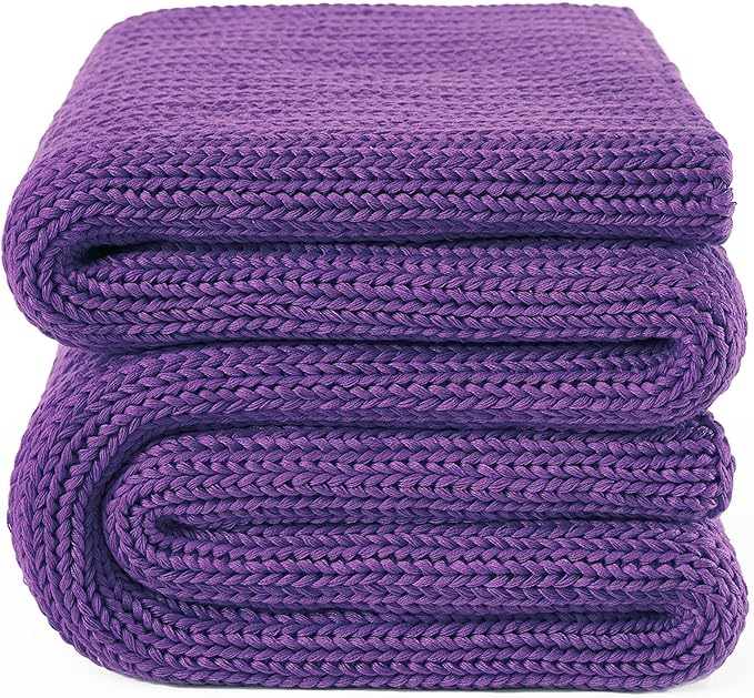 Guohaoi Knitted Weighted Blanket for Adults (Purple 60"x80" 12lbs) No Beads Cooling Throw Blanket for Hot Sleepers, Home Decor Breathable Chunky Knit Heavy Blanket Use on Queen/King Size Bed
