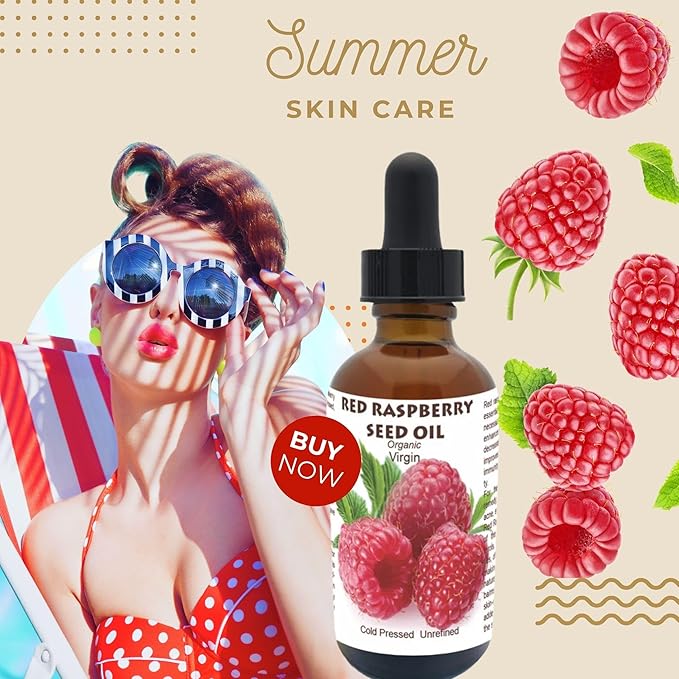 Best Nature's Cosmetics Red Raspberry Seed Oil – 100% Pure, Organic, Cold-Pressed – Natural Face & Hair Moisturizer – Rich in Vitamin E, Omega 3 – Anti-Aging Skincare – 2 fl oz / 60 ml