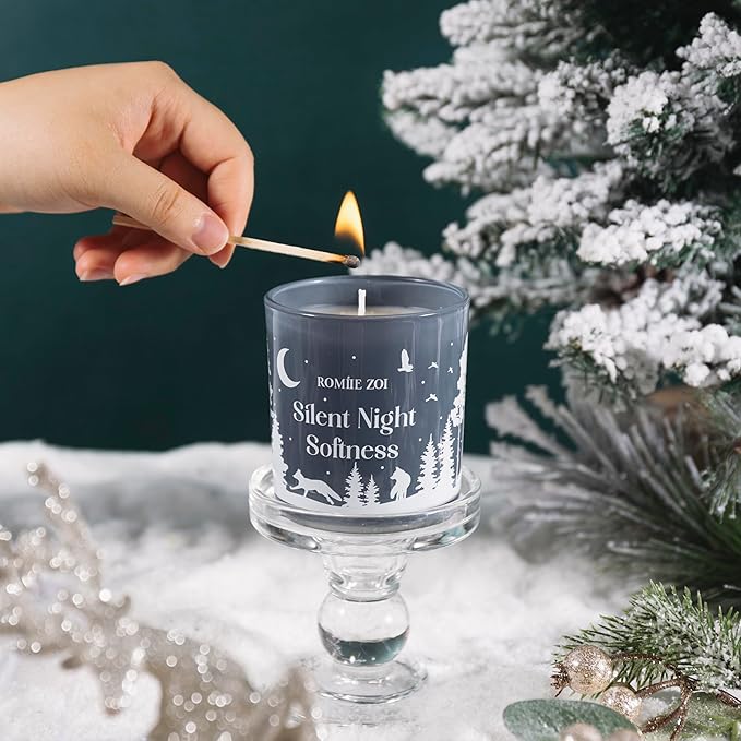 Christmas Scented Jar Candle - 6oz Soy Wax Candle - Silent Night Softness Infused with Fresh Cut Spruce Branches Aroma - with Beautiful Keepsake Box Special for Christmas/Holiday Gifts