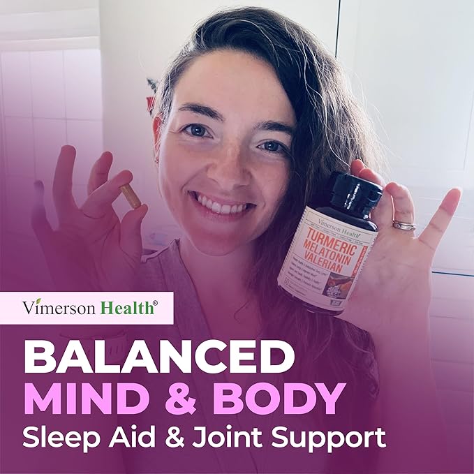 Melatonin Sleep Aid with L Theanine & Valerian Root – Turmeric Supplement – Turmeric Curcumin with Ginger & Black Pepper – L-Theanine & Melatonin 3mg for Sleep, Calm and Stress Relief – 60 Capsules