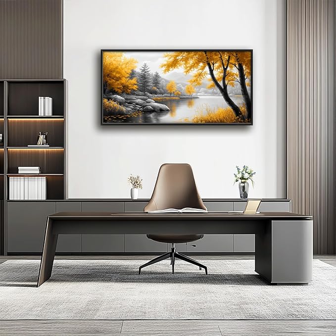 Framed Large Tree Wall Art for Living Room, Oversized Zen Trees Wall Decor, Black and Golden Forest Canvas Pictures Home Decoration for Living Room Bedroom Office 60"x30"