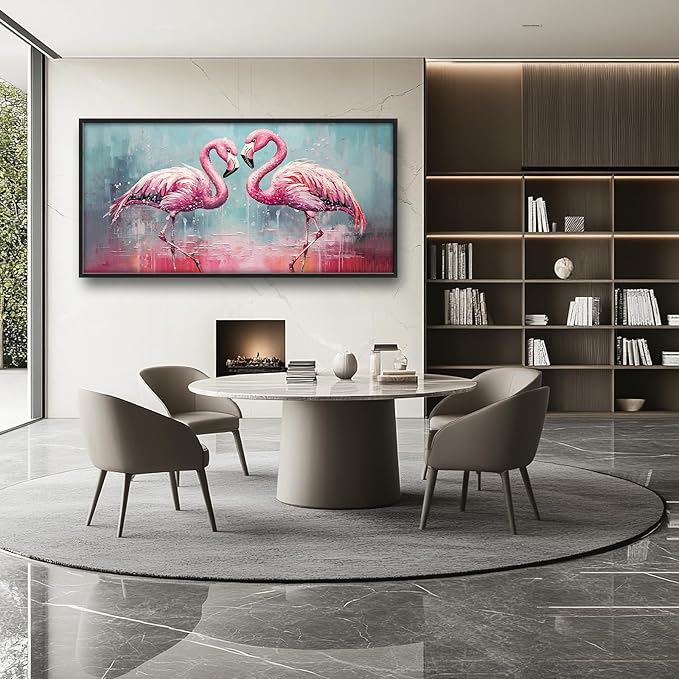 Large Flamingo Framed Wall Art for Living Room Flamingo Pictures Wall Decor Tropical Wildlife Painting Artwork Print Painting Home Decoration for Bathroom Bedroom Office 60x30 inch