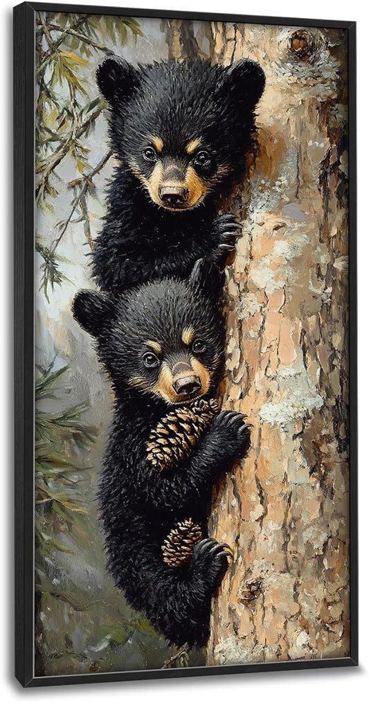 Bear Large Wall Art Country Pictures Wall Decor Rustic Cabin Hunting Animals Above Over Bed Canvas Prints Painting Framed Artwork Decoration for Bedroom Living Room Office 30"x60"