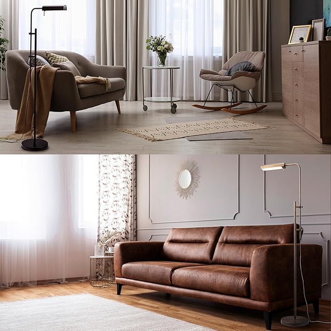 O'Bright Cedric Adjustable Pharmacy Floor Lamp - Industrial Design for Reading, Crafting, Work - 10W LED, Height 45-61 inches - Ideal for Living Room, Bedside, Office - Black