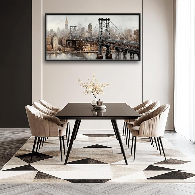 Glocmna Large New York City Skyline Wall Art for Living Room Manhattan Bridge Canvas Wall Decor Modern Architecture Oil Painting Pictures Print Framed Artwork Decorations Bedroom Home Office Dinning room 30"x60"