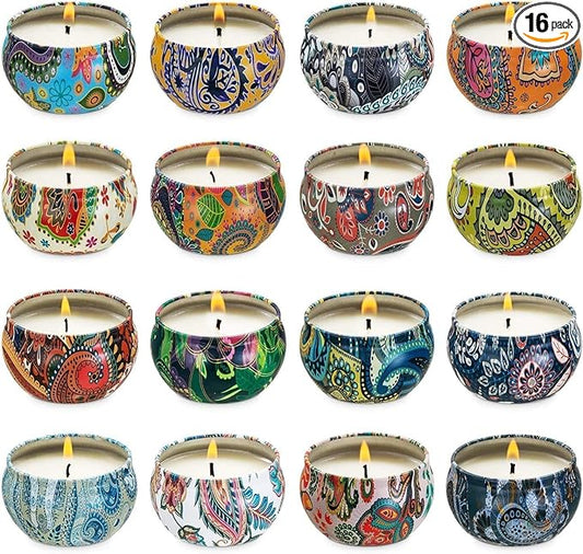 16 Pack Scented Candles Gift Set for Woman, Jar Candle, 2.5 oz Soy Wax Tin Candle-Ideal Gift for Travel Home Décor