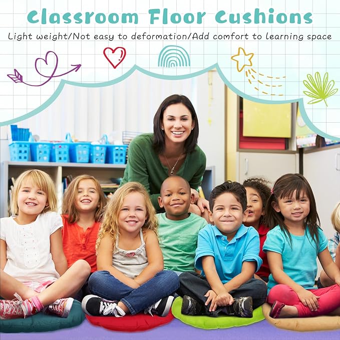 24 Pcs Round Floor Cushions Floor Pillows Meditation Seat Pillows Flexible Seating for Adults Kids, Chair Cushions for Classroom, Nursery, Living Room, Yoga(Medium 15.7 Inch,Multi Color)