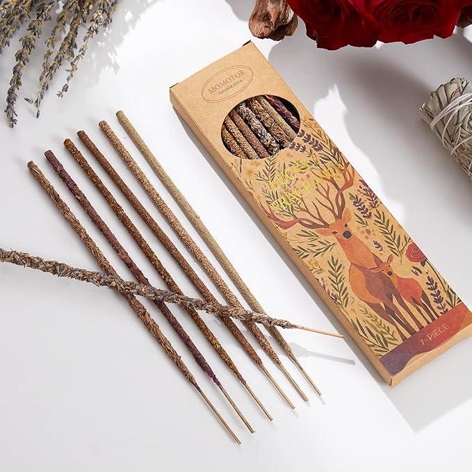 Incense Sticks – 14 Natural Sticks with 7 Scents: Palo Santo, White Sage, Lavender, Rose, Sandalwood, Agarwood & Osmanthus – for Meditation, Spiritual Use & Stress Relief Gifts