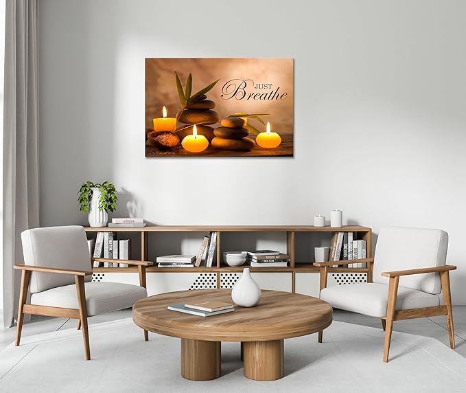 YIOZHAOFH Zen Wall Decor Just Breathe Motivational Bathroom Wall Art Yoga Room Poster for Women Spa Picture Painting Spiritual Artwork Framed for Living Room Ready to Hang (16L x 24W)