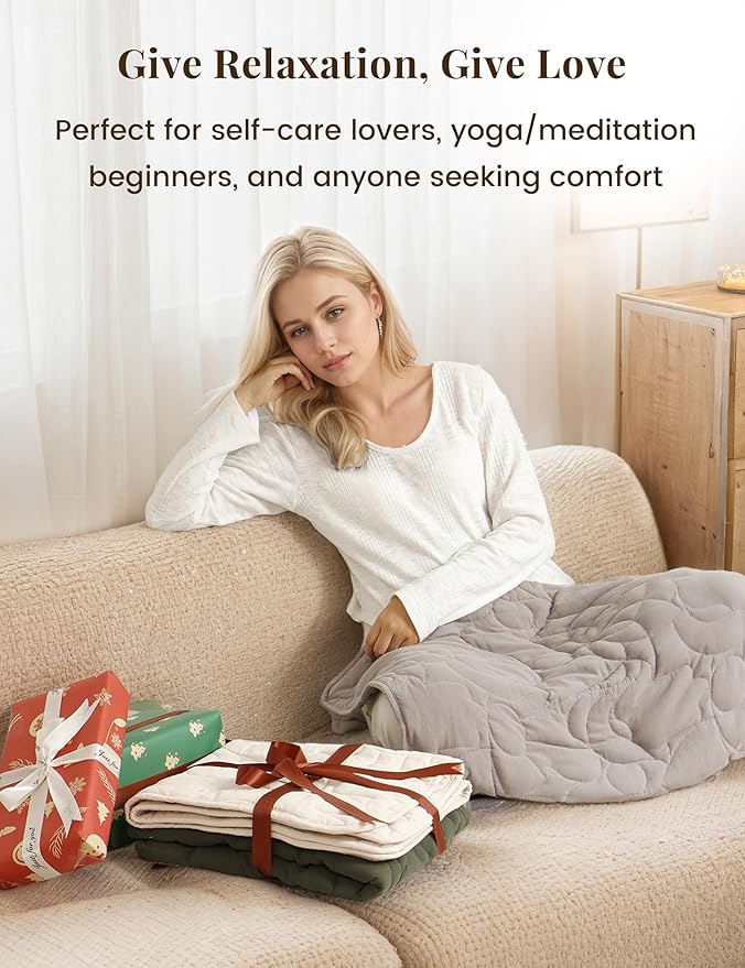 ZonLi Weighted Lap Blanket 3lbs for Meditation, Yoga, Napping, Sleeping and Travel, Cotton Weighted Blanket for Adults, Skin Friendly & Machine Washable, 29x24 inches, Light Gray